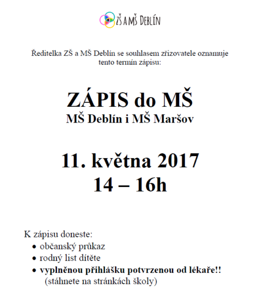 ZÁPIS MŠ 2017