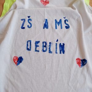 Triko s názvem školy a srdíčky