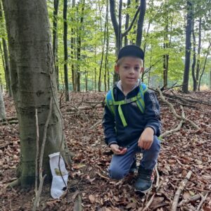 tahle ponožka měla domeček přímo označený